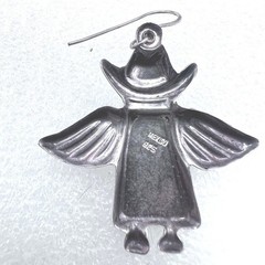 Vtg Sterling Silver Mexico Cowboy Angel Dangle Earrings Two Tone Wings Hat