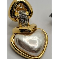 Vintage NOS Vogue Bijoux Heart Clip On Earrings Faux Pearl Crystal Estate Italy