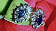 14k yellow gold earrings 0.68ct natural, treated sapphire dia stud 2.35gr N3717