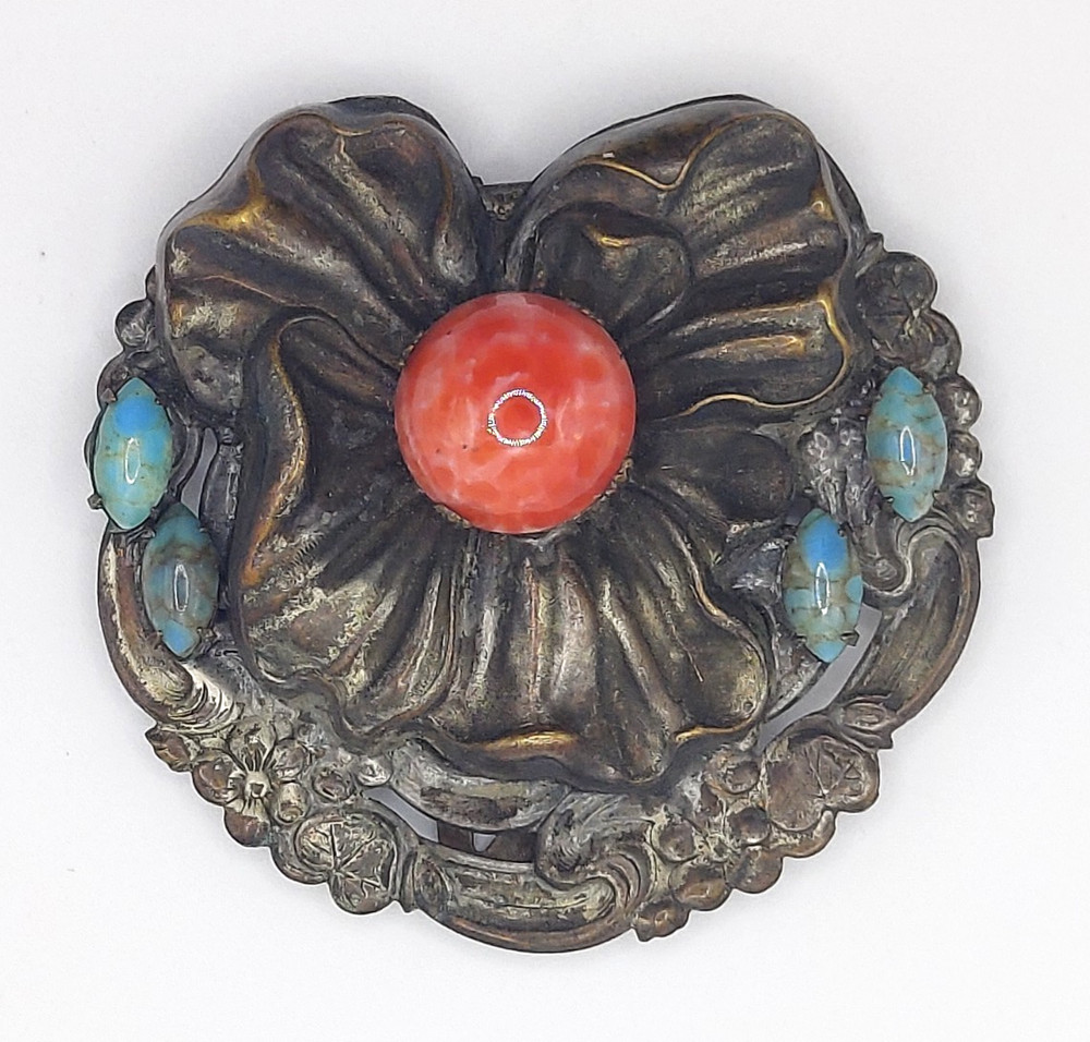 Art Nouveau Czech glass Cabachon Brooch Dress Clip