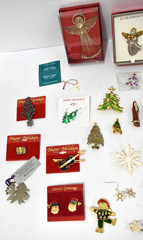 Lot of Vintage Christmas Jewelry Brooches, Charms, Earrings Angels/Trees
