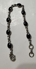 VINTAGE STERLING SILVER AND ONYX Link BRACELET 7.5” Long EUC