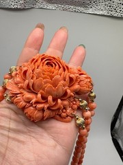 Vintage Momo Coral Peony Blossom Beaded Necklace 8-9mm Round Bead 298g Collector