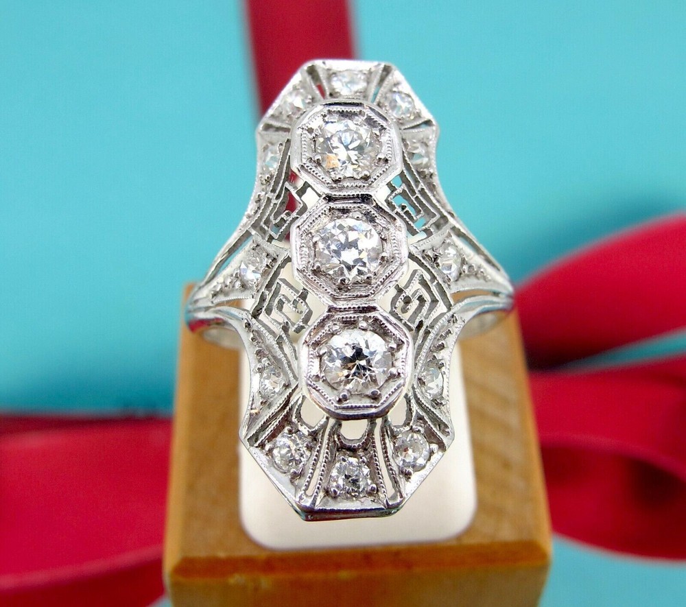Vintage Three Stone Filigree Ring 2.4Ct Round Lab Created Diamond 10k White Gold