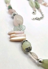 Vintage Barse Sterling 24 Inch And Gemstone Beaded Necklace Rose Quarts MOP Gem