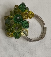 Vintage Silver Tone Green Glass Bicone Bead Headpin Cluster Dome Cocktail Ring 7