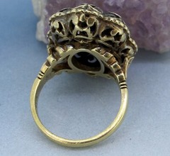 Diamonds Rose Cut 18k Gold Antique Ring 1.00 ct Sapphire Size 6.5