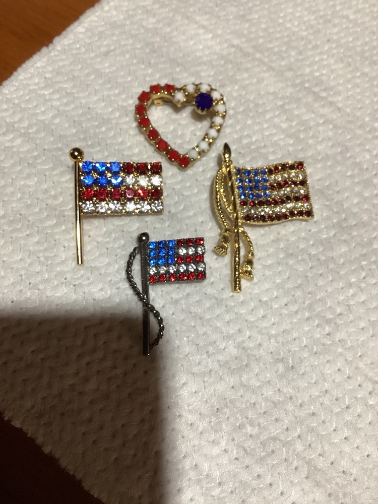 Four Fourth Of July Brooches All Older Brooches Heart Three Flags