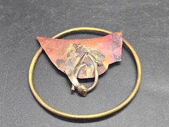 Vintage Copper Metal Earring And Brooch Pin Jewelry Set Handmade Art Soldered