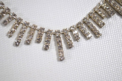 Icing Beautiful Vintage Silver Tone Clear Rhinestone Bib Choker Necklace 18″