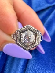 Vintage 18 Karat White Gold Art Deco 0.38 Carat Old European Cut Diamond Ring