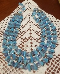 Vintage Laguna Necklace, Aurora borealis crystal, 3 Strand,Blue, 16″ Adjustable