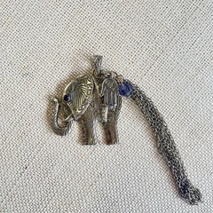 Vintage Boho Silver Tone Elephant Statement Pendant Hamsa Hand Tassel Charm 2”