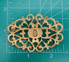 VTG Premier Designs Brooch 2.5in Gold Tone Faux Pearl Filigree Victorian FLAW