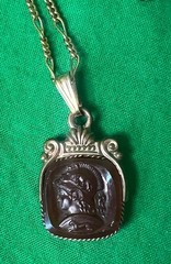 Vintage Carnelian Intaglio Pendant Necklace Monet Gold Roman Cameo