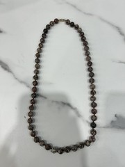 Brown Gemstone Beaded Necklace Round Polished Beads Hook Clasp 24 In Womens