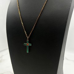 Vintage Gold Chain Necklace Turquoise Enamel Cross Pendant Southwestern Style