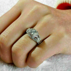 Vintage Art Deco Lab-Created Diamond Estate Filigree Milgrain 925 Silver Ring