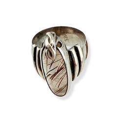 Vintage Sterling Silver & Rutilated Clear Quartz Ring – JM, 1994 Size 9.75