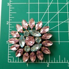 Vintage Pink and Blue Marquise Rhinestone Floral Brooch