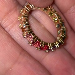 Vtg GM 925 Sterling Gold Tone 17 Rainbow CZs Eternity Band Ring Size 8 Pride 4g