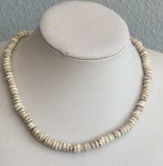 Tiger Puka Shell Necklace Beach Surfer 17.5” Collar white & brown specks VTG