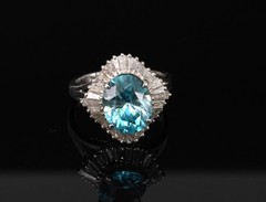 Fine 6.11ct Natural Neon Blue Zircon & 1.50ct Diamond Platinum Ring Size 9.25