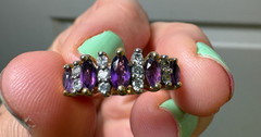 Vintage Purple Marquise Stone & Clear Accent Ring Gold Tone Estate Jewelry