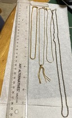 4 Napier Chain Necklaces, 3 Gold Tone, 1 Silver Tone Varies Lengths