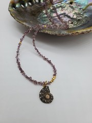 pave rosecut diamond pendant on lavender rutilated quartz necklace