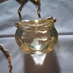 MCM Goldtone Lucite Fishbowl Statement Necklace 1950s Clarice Simmons
