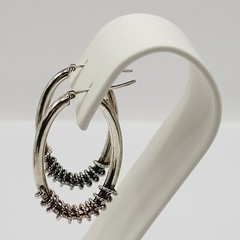 Oval Hoop with Rope Wire Twist Bottom Silver Tone Italy Vintage Earrings
