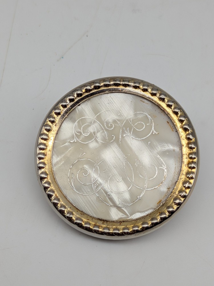Vintage Gold Tone Pearl Finished Celluloid Magnetic Pin Brooch / General Mfg.