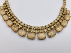 Vintage Champagne Glow Satin Glass Cabochon & Rhinestone Choker Necklace 15”