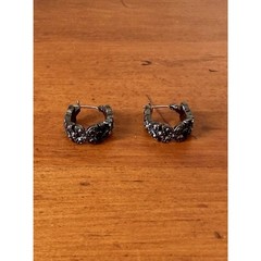 Vintage Gunmetal Barrel Huggie Hoop Earrings Hematite Crystal No Brand