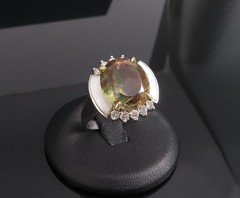 10.18ct Party Color Tourmaline & 0.50ct Diamond Platinum 18K Gold Ring Sz 8.5