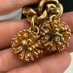 Vintage J Crew Bracelet Pom Pom Gold Tone Rhinestone 6.5”