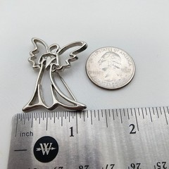 Vintage Guardian Angel Brooch Silver Tone Holding Heart Openwork Celestial Love