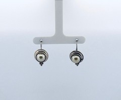 Estate 925 Sterling Silver Pearl Drop Earrings Vintage Modern Artisan Jewelry AA