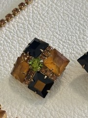 Vintage Juliana D&E Amber And Black Rhinestone Necklace Earring Set
