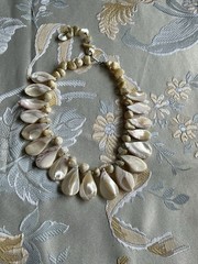 Vintage Mother Of Pearl Fringe Collar Choker Necklace Japan Mid Century
