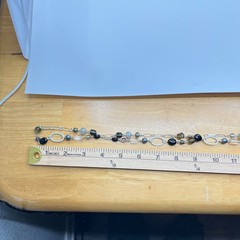 Vintage Silver Tone Long Station Necklace Mixed Glass & Smoky Stone Beads