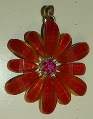 1960’s Flower Pendant (no chain) Vermilion Pedals / Fuchsia center