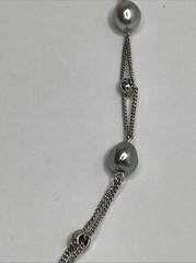 Vintage MONET Silver Tone Ring Bead & Gray Faux Pearl Long Necklace 36in