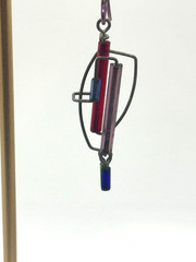 Vintage Barbie Levy Art Glass Earrings Dangling Blue Purple Red Abstract