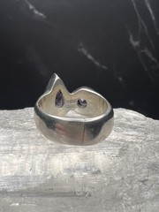 Vintage 925 Sterling Silver Teardrop & Round Faceted Amethyst Ring Size 6.25