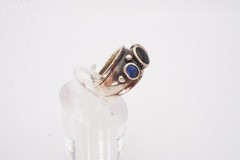 Vintage Sterling Silver 925 Black Onyx Lapis Coral Ring Size 4.25