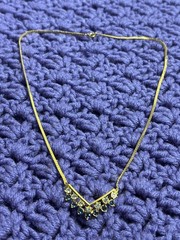 Vintage Goldtone Herringbone Chain Necklace Clear Blue Rhinestone V Spring Ring