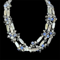 Vintage Unsigned Lucas Lameth 925 Sterling Silver 3 Strand Beaded Necklace Blue