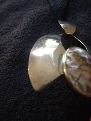 Florelle Pendant Necklace Silver Plated Metal Abalone Signed Vtg Bold Statement